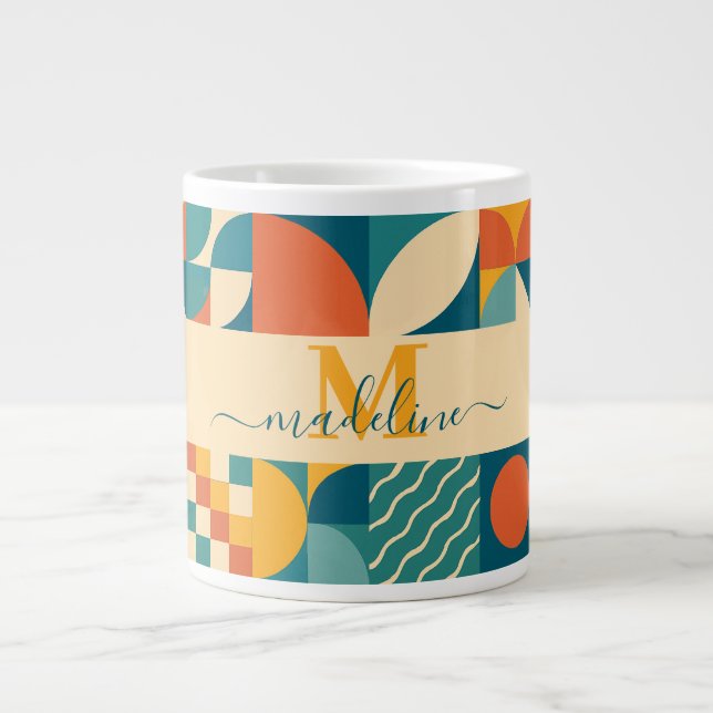 Personalised Retro Geometric Colourful  Large Coffee Mug (Front)