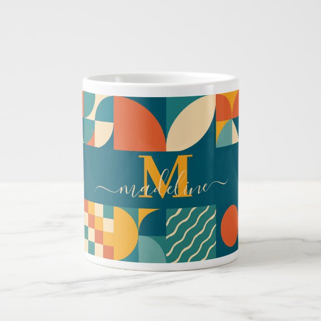 Personalised Retro Geometric Colourful  Large Coffee Mug (Front)
