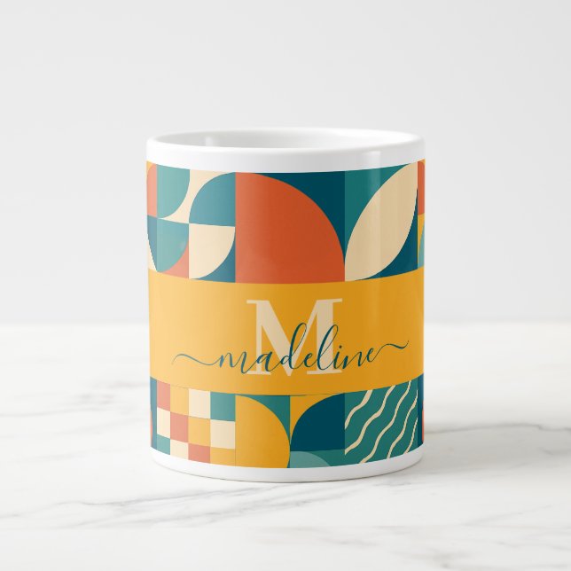 Personalised Retro Geometric Colourful  Large Coffee Mug (Front)