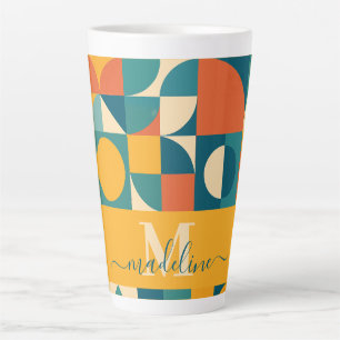 Personalised Retro Geometric Colourful  Latte Mug