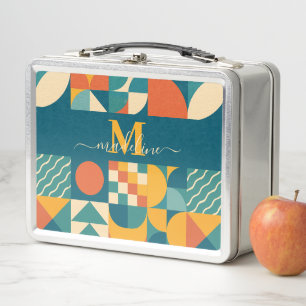 Personalised Retro Geometric Colourful Metal Lunch Box