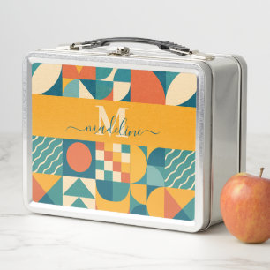 Personalised Retro Geometric Colourful Metal Lunch Box
