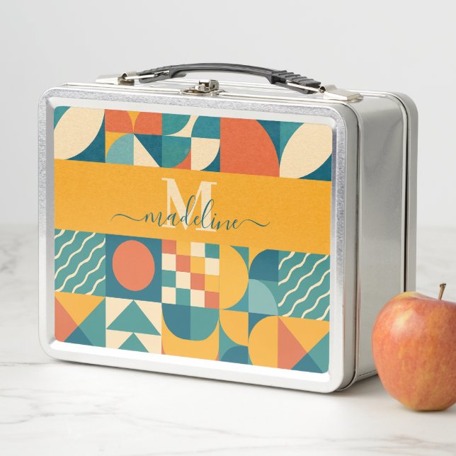 Personalised Retro Geometric Colourful  Metal Lunch Box (In Situ)