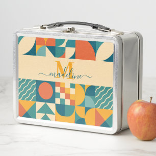 Personalised Retro Geometric Colourful  Metal Lunch Box