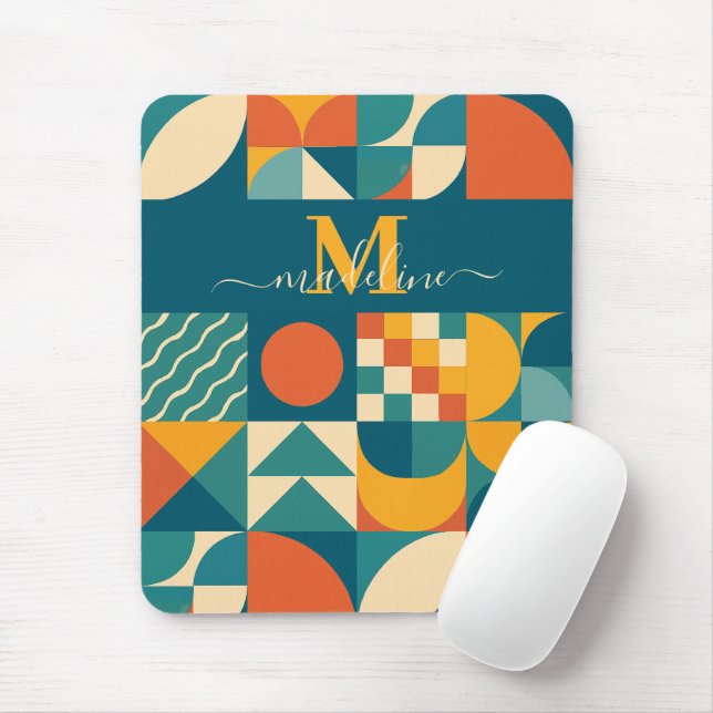 Personalised Retro Geometric Colourful  Mouse Mat (With Mouse)