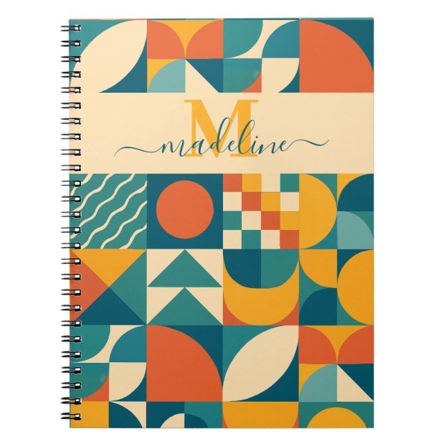 Personalised Retro Geometric Colourful  Notebook (Front)