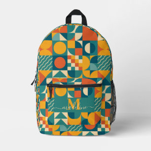 Personalised Retro Geometric Colourful Printed Backpack