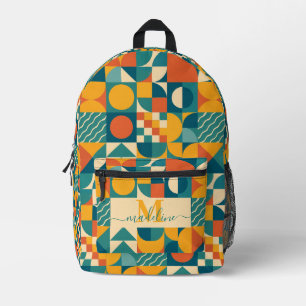 Personalised Retro Geometric Colourful Printed Backpack