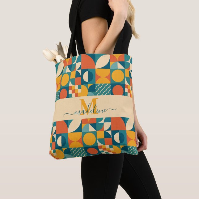 Personalised Retro Geometric Colourful  Tote Bag (Close Up)