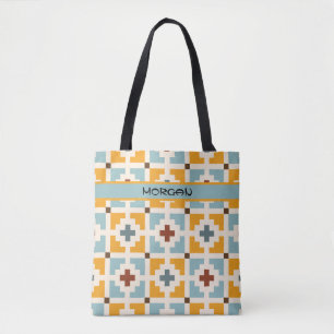 Personalised Retro Geometric Tile Pattern Tote Bag