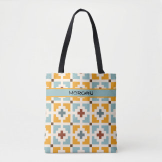 Personalised Retro Geometric Tile Pattern Tote Bag