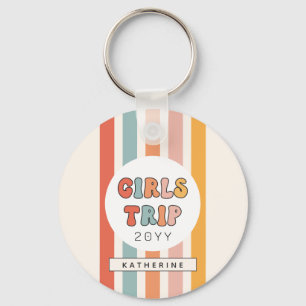 Personalised Retro Girls Trip Cute Girls Weekend Key Ring