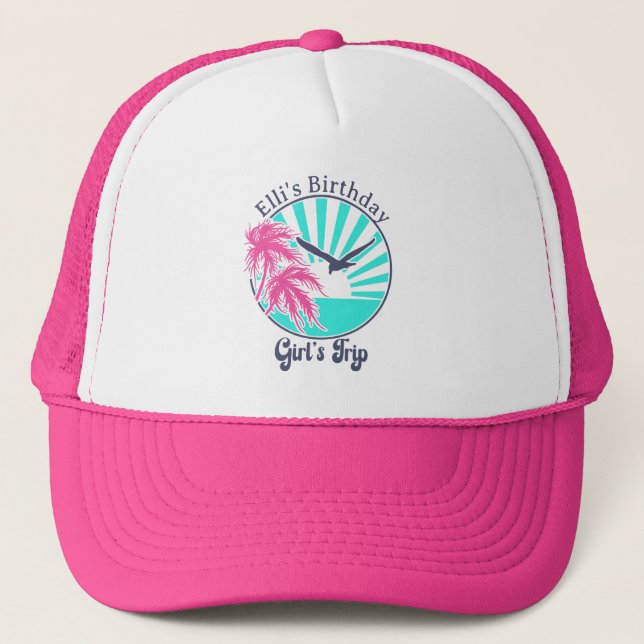 Personalised Retro Girl's Trip Tropical  Trucker Hat (Front)