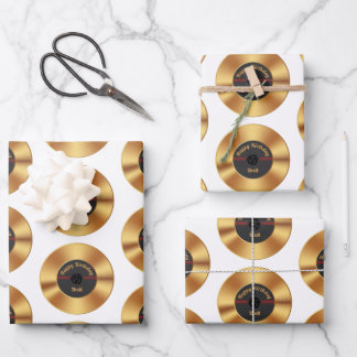 Personalised Retro Gold Vinyl Record  Wrapping Paper Sheet