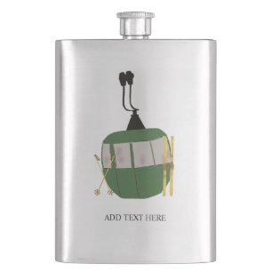 Personalised Retro Green Ski Lift Skiing Mountain  Hip Flask