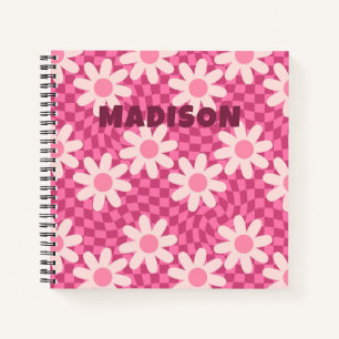 Personalised Retro Groovy Pink Daisy Flower Hippie Notebook