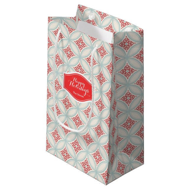 Personalised retro holiday Moroccan circle pattern Small Gift Bag (Front Angled)