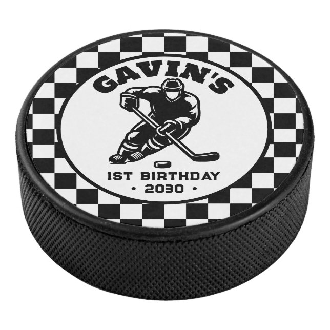 Personalised Retro Ice Hockey Birthday Party Hockey Puck (3/4)