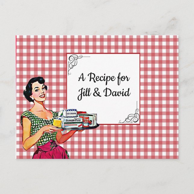 Personalised Retro Lady Wedding Recipe Card (Front)