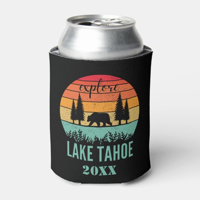 Personalised Retro Lake Tahoe California Souvenir Can Cooler (Can Front)