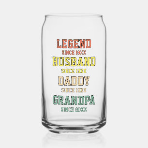 Personalised Retro Legend Husband Daddy Grandpa Can Glass