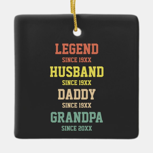 Personalised Retro Legend Husband Daddy Grandpa Ceramic Ornament (Front)