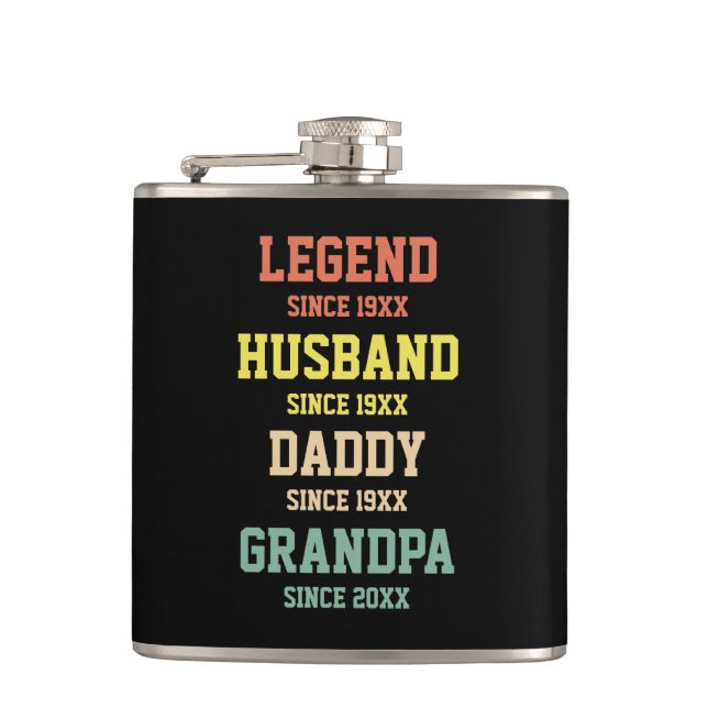 Personalised Retro Legend Husband Daddy Grandpa Hip Flask (Front)