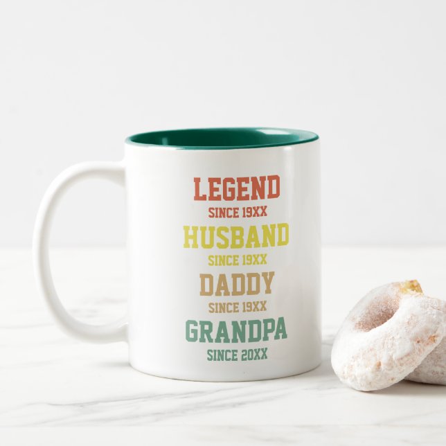 Personalised Retro Legend Husband Daddy Grandpa Two-Tone Coffee Mug (With Donut)