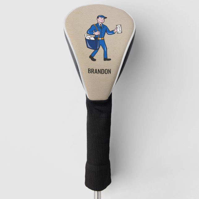 Personalised Retro Mailman Postal Letter Carrier Golf Head Cover (Front)