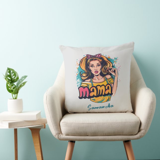 Personalised Retro  Mama Pop Art (10) Cushion (Chair)