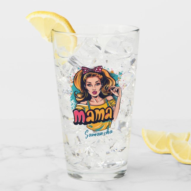 Personalised Retro  Mama Pop Art (10) Glass (Front Ice)