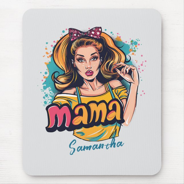 Personalised Retro  Mama Pop Art (10) Mouse Mat (Front)