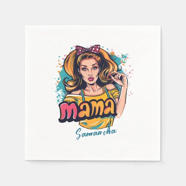 Personalised Retro  Mama Pop Art (10) Napkins (Front)