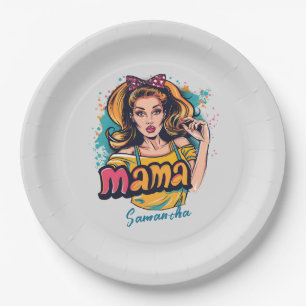 Personalised Retro Mama Pop Art (10) Paper Plate