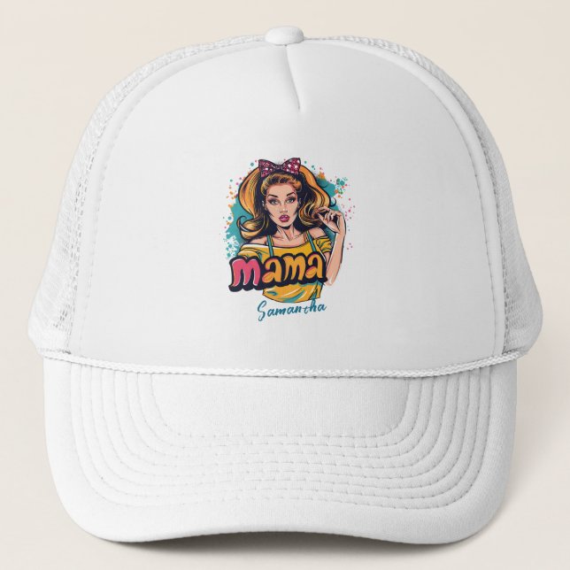 Personalised Retro  Mama Pop Art (10) Trucker Hat (Front)