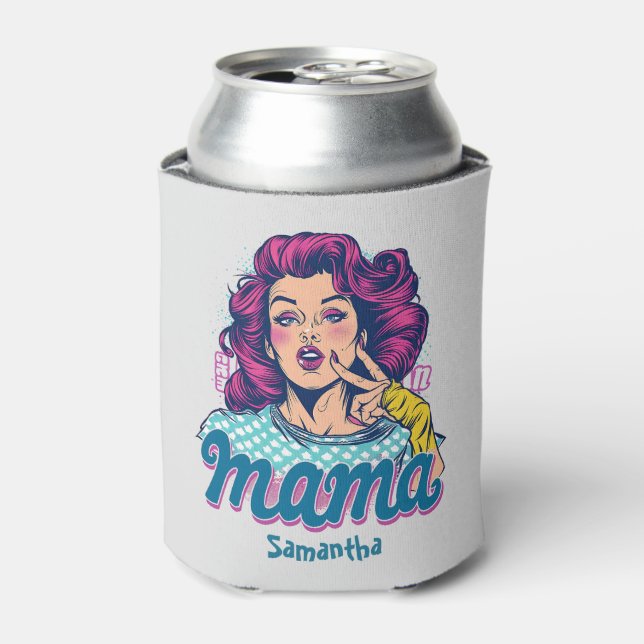Personalised Retro  Mama Pop Art (11) Can Cooler (Can Front)
