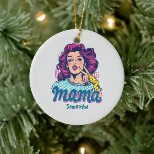 Personalised Retro Mama Pop Art (11) Ceramic Tree Decoration