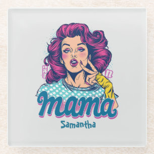 Personalised Retro  Mama Pop Art (11) Glass Coaster