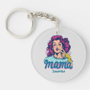 Personalised Retro  Mama Pop Art (11) Key Ring
