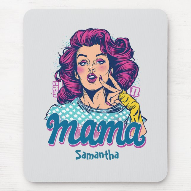 Personalised Retro  Mama Pop Art (11) Mouse Mat (Front)