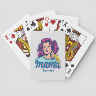 Personalised Retro  Mama Pop Art (11) Playing Cards