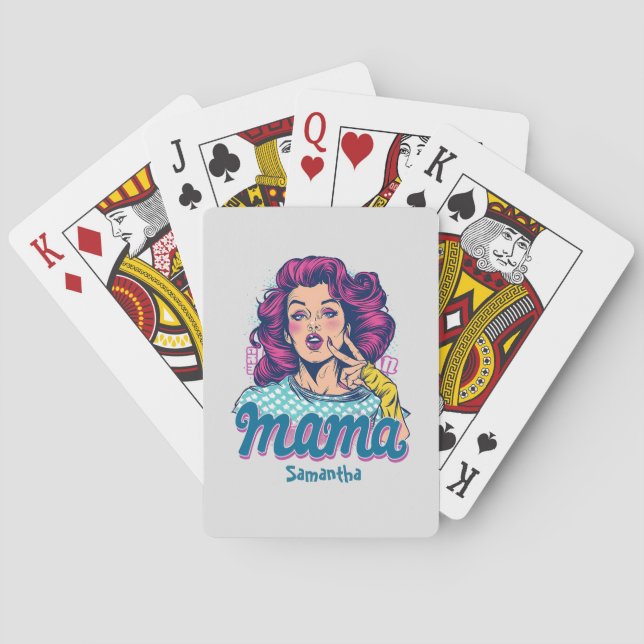 Personalised Retro  Mama Pop Art (11) Playing Cards (Back)