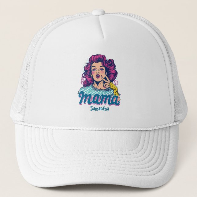 Personalised Retro  Mama Pop Art (11) Trucker Hat (Front)