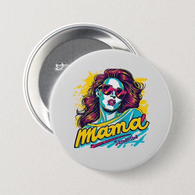 Personalised Retro  Mama Pop Art (12) 7.5 Cm Round Badge (Front & Back)