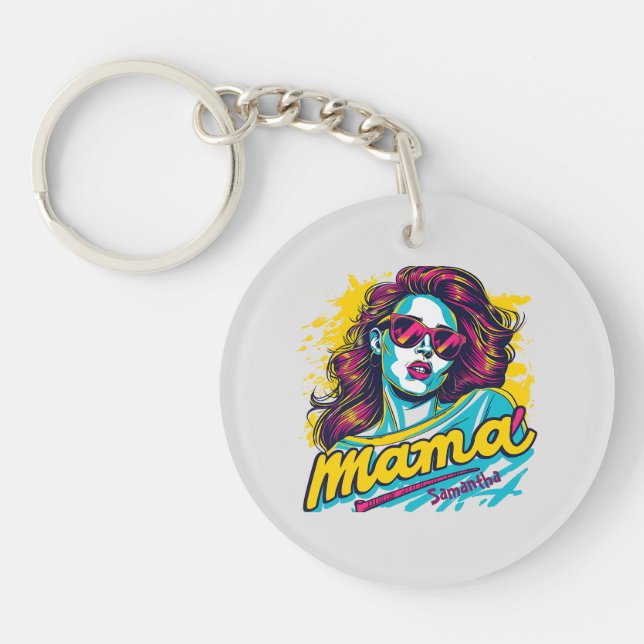 Personalised Retro  Mama Pop Art (12) Key Ring (Front)