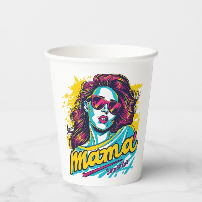 Personalised Retro  Mama Pop Art (12) Paper Cups (Back)