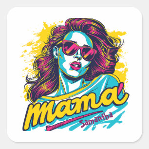 Personalised Retro Mama Pop Art (12) Square Sticker