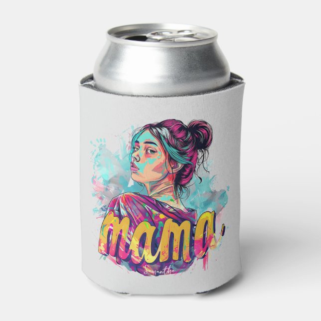 Personalised Retro  Mama Pop Art (13) Can Cooler (Can Front)