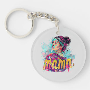 Personalised Retro  Mama Pop Art (13) Key Ring