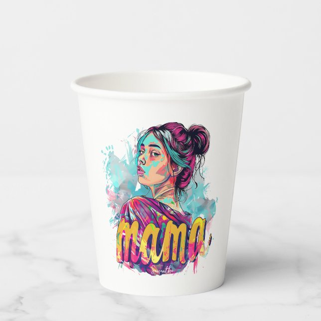 Personalised Retro  Mama Pop Art (13) Paper Cups (Back)